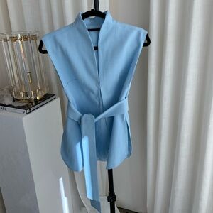 Light Blue Sleeveless Belted Top